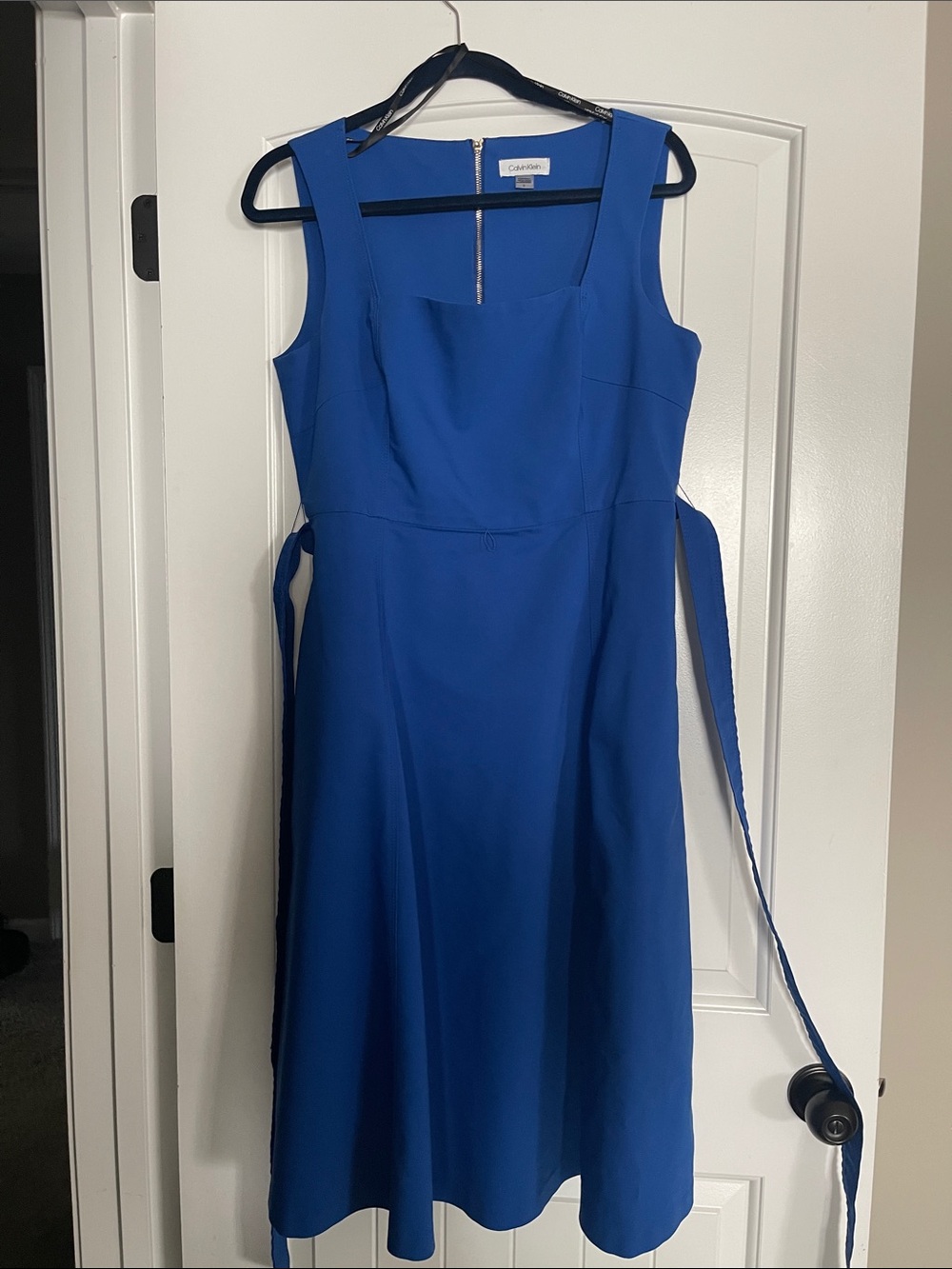 Calvin Klein Cobalt Blue Sleeveless Midi Dress with Side Ties
